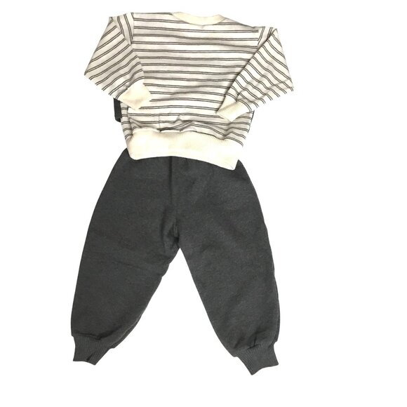 VTG CHICAGO KIDS 2T Black Gray Striped Jogger Set Sweatshirt Vest Look VBC - Picture 2 of 9